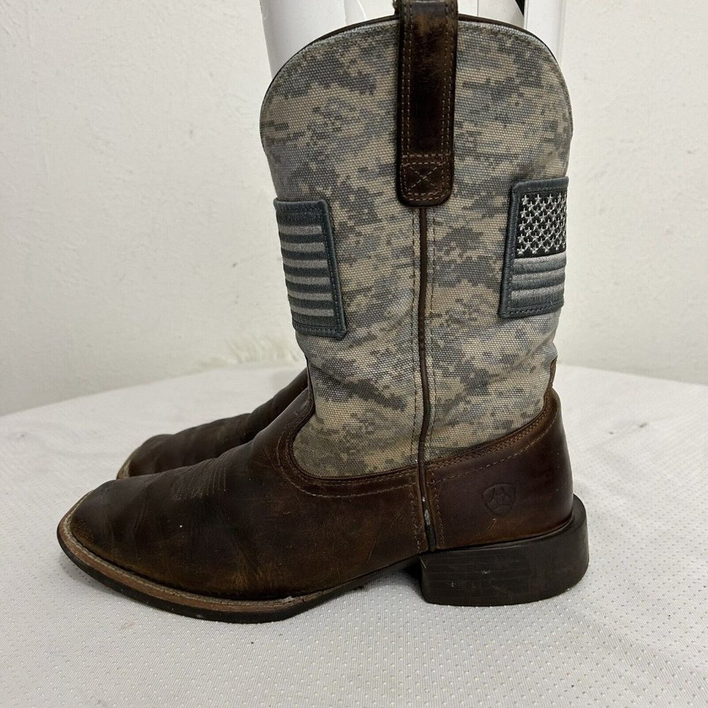 Ariat Sport Patriot Western Boot Distressed Camo Square Toe Brown Mens Sz 9.5 D - Picture 1 of 10